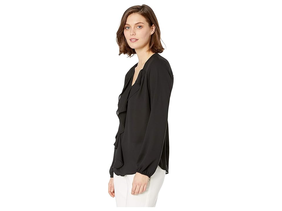 

Karen Kane Ruffle Front Top (Black) Women's Clothing