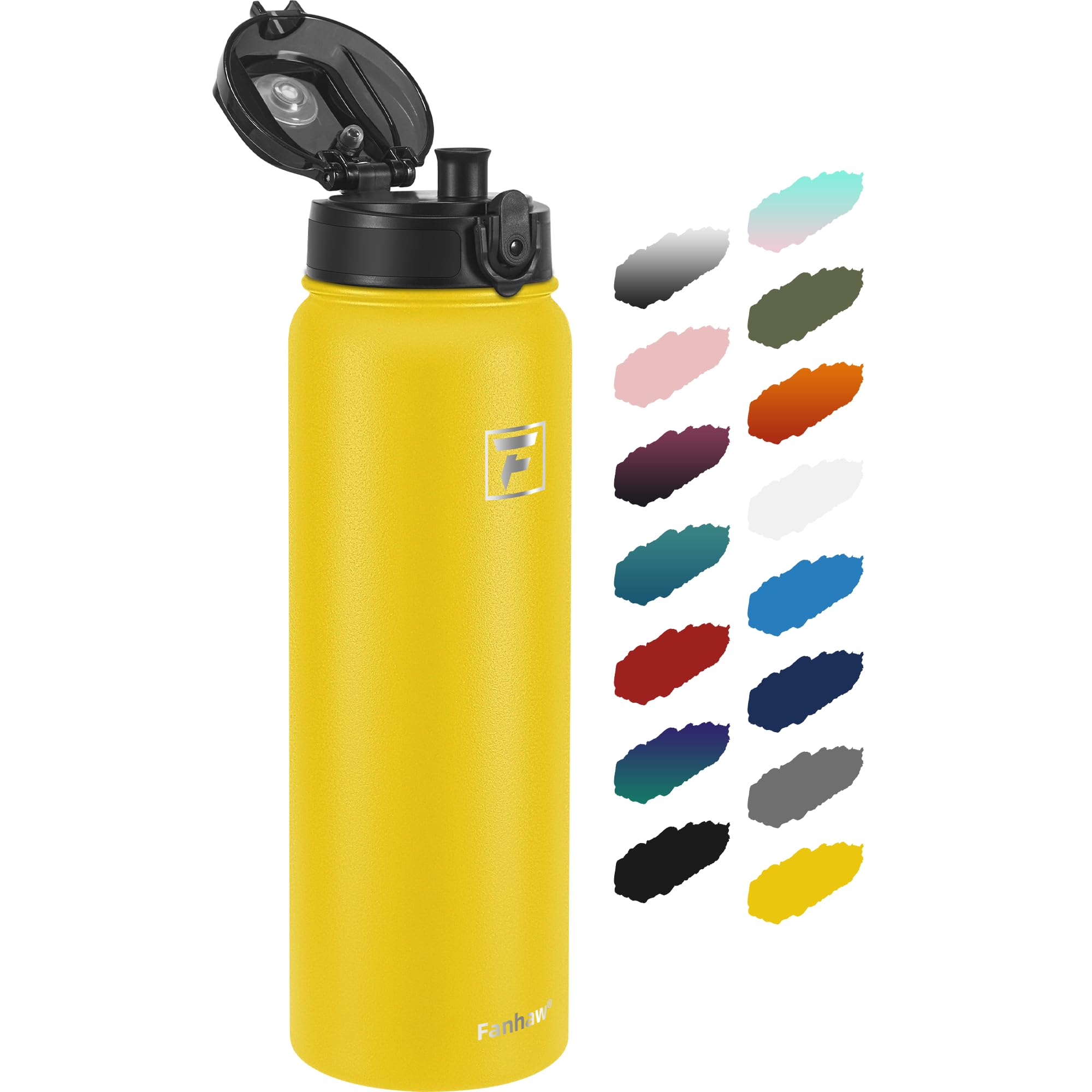 Fanhaw 1 L Insulated Stainless Steel Water Bottle with 1 Lid (Chug Lid) - for Kids Women, Men, Yellow, 946 ml