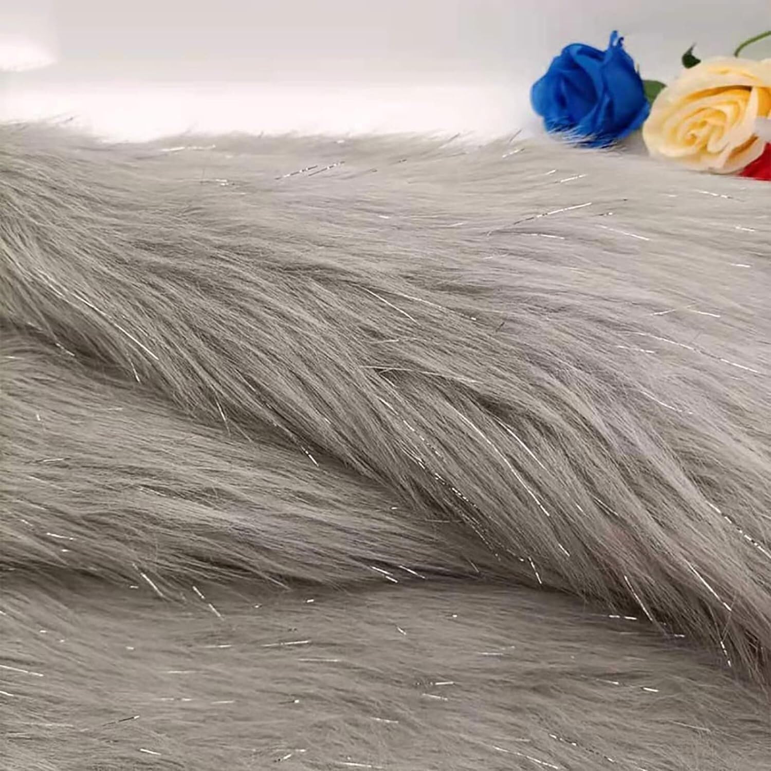 Materiał z długim włosiem ze sztucznego futra, Tkanina ze sztucznego futra 160 × 50 cm Puszysta tkanina o długim włosiu(Grey)