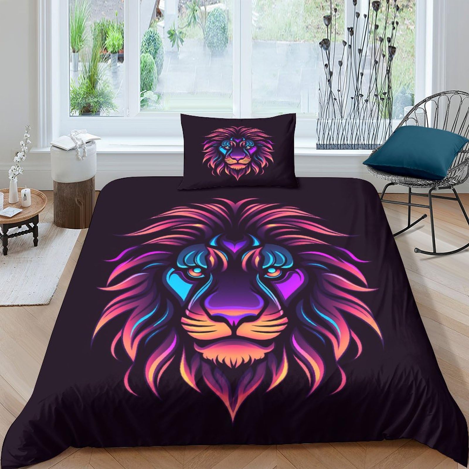 Housse de couette lion hypoallergénique et douce pour la peau des enfants