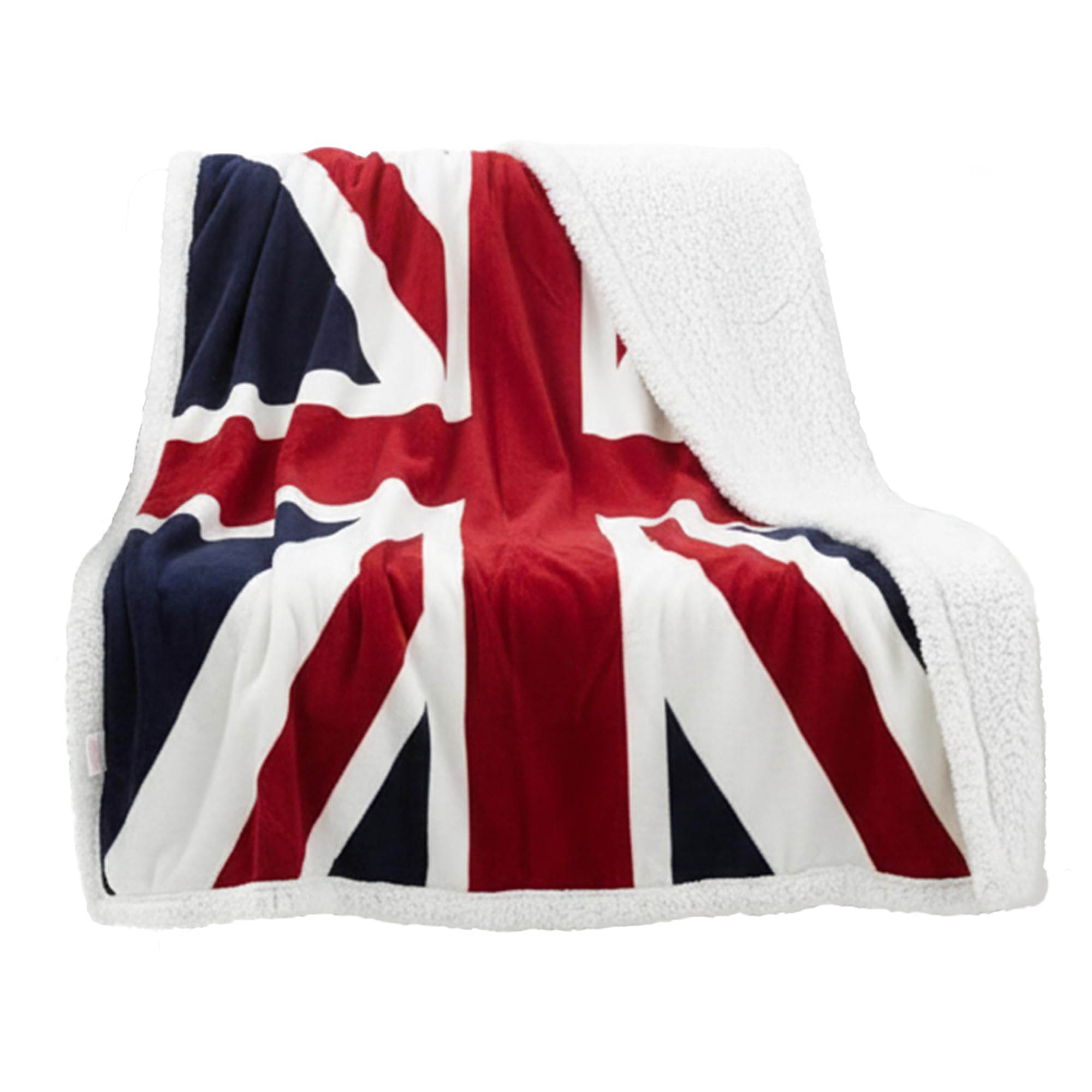 Union Jack Fleece Blanket Throw - Red Whit Blue. British Flag