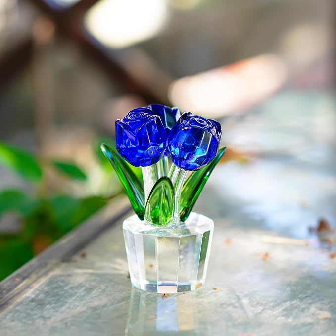 Figura de Rosa de Cristal Azul para Regalo miniatura 2