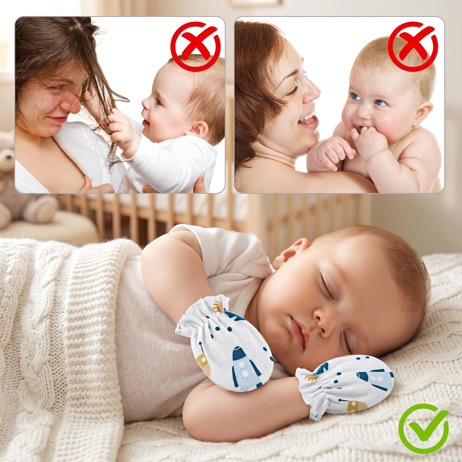 8 Pairs Newborn Baby Mittens No Scratch Gloves, Cotton Infant Baby Gloves Newborn Essentials Mittens Soft Elastic Glove for 0-6 Months