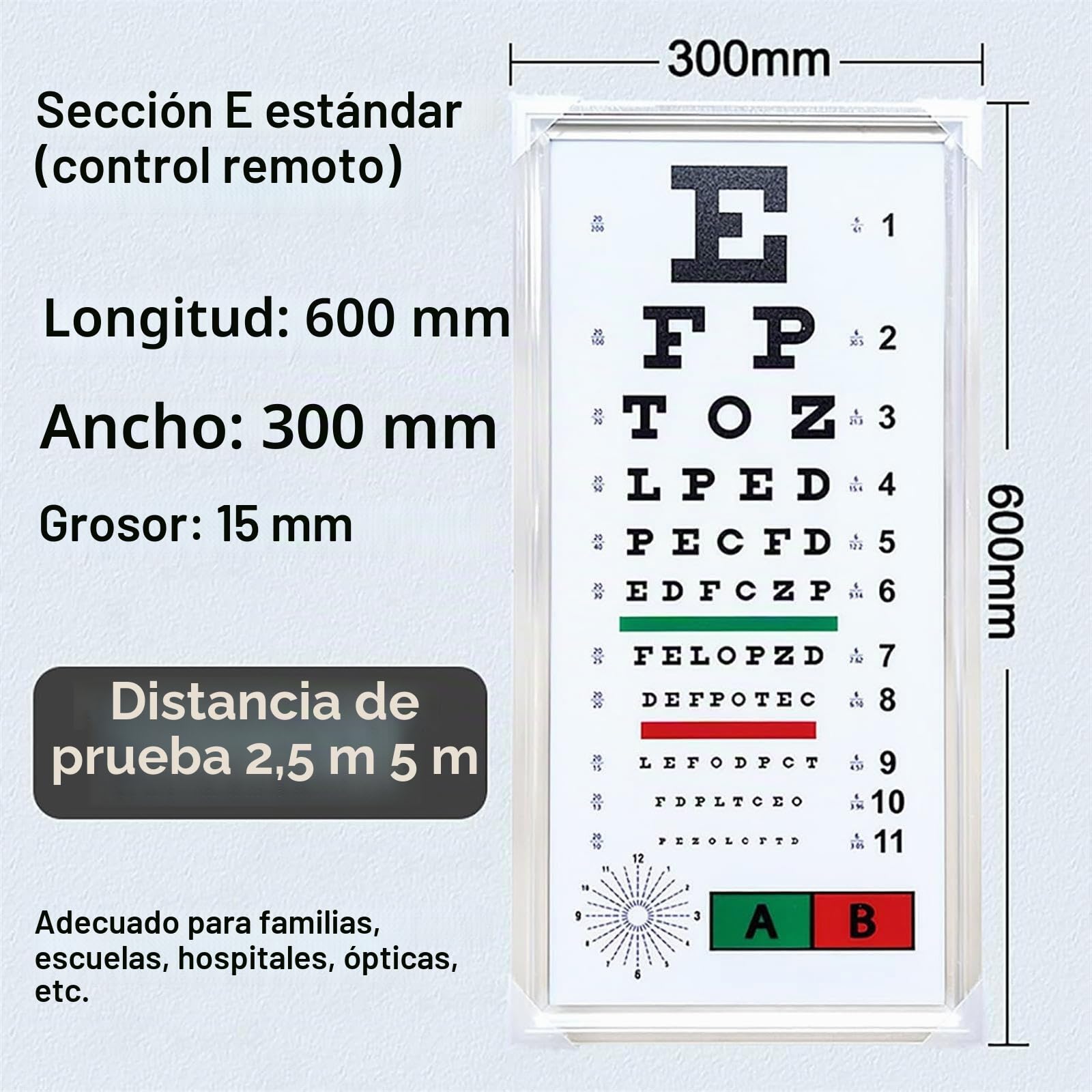 Tabla optométrica logarítmica estándar con Caja de luz LED, sin decoloración ni Reflejos, para Pruebas de visión precisas en casa, en el Hospital y en la clínica.