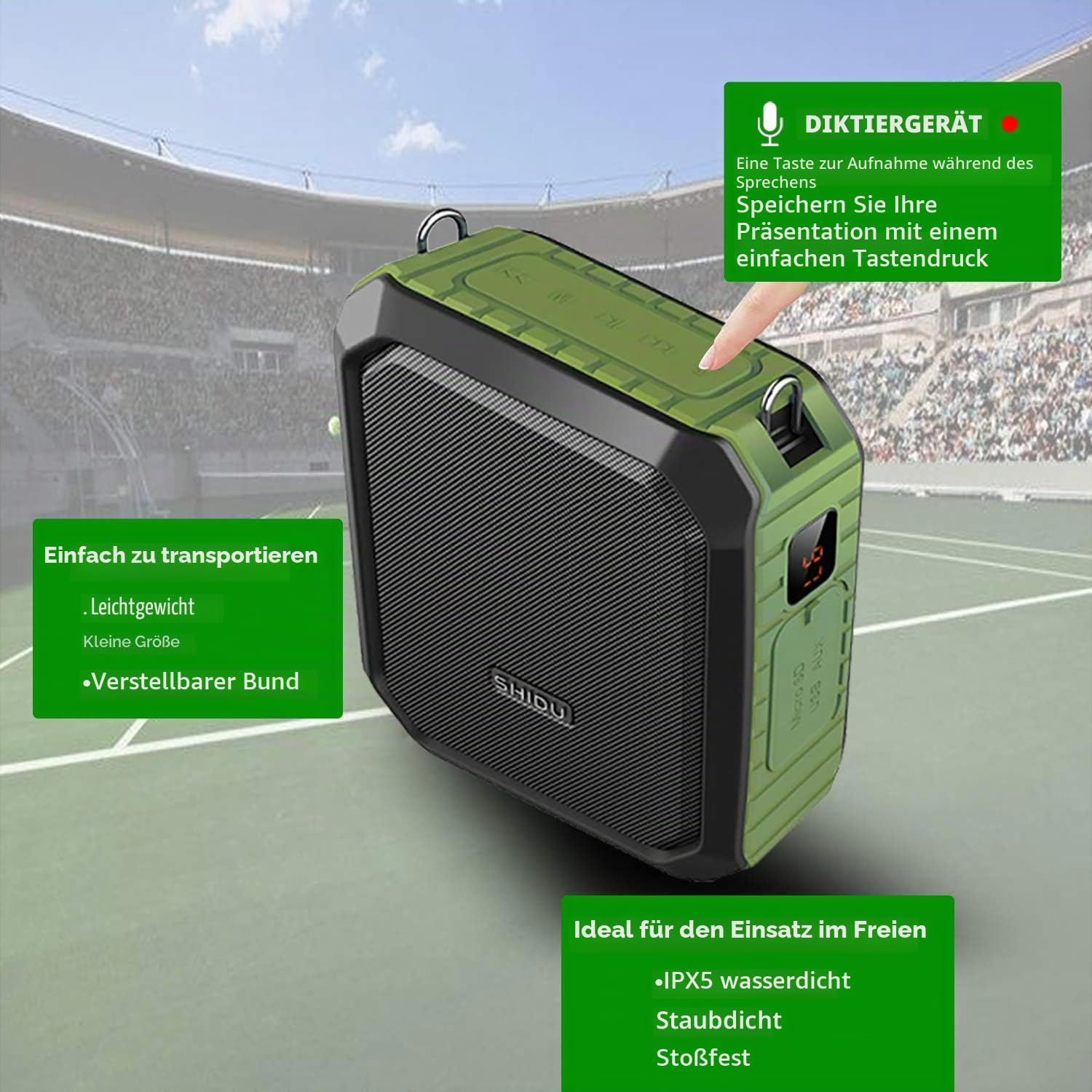 SHIDU Wireless Sprachverstärker Bluetooth Lautsprecher 18W Wasserdichtes tragbares PA-System mit UHF Wireless Mikrofon Headset Wiederaufladbares Voice Mikrofon für den Außenbereich im Klassenzimmer