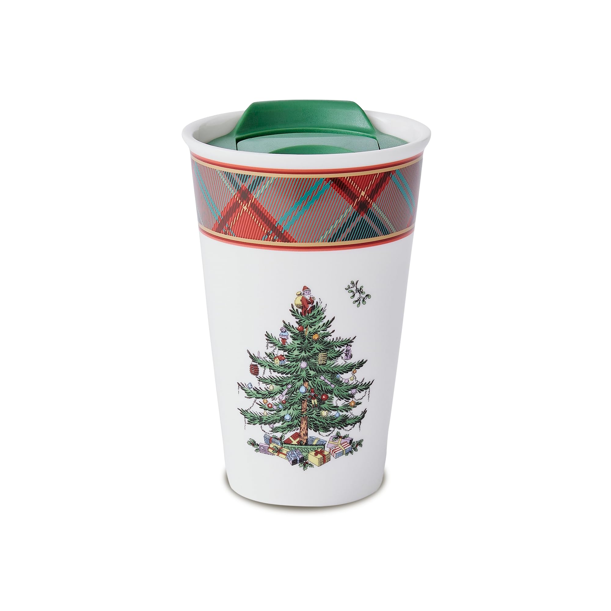 Christmas Tree Tartan Travel Mug | Coffee Mug with Lid | Porcelain Coffee Tumbler - Dishwasher & Microwave Safe | Coffee Cups | Christmas Mugs | Travel Coffee Mug - 8 Oz
