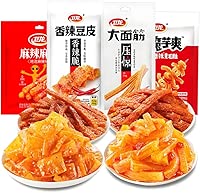 Chinese Spicy Snack Variety Pack, 4 Flavors - soybean skin, Gluten Strips, Konjac Jelly, Spicy Bars, Non-Fried, 60g-80g Bags