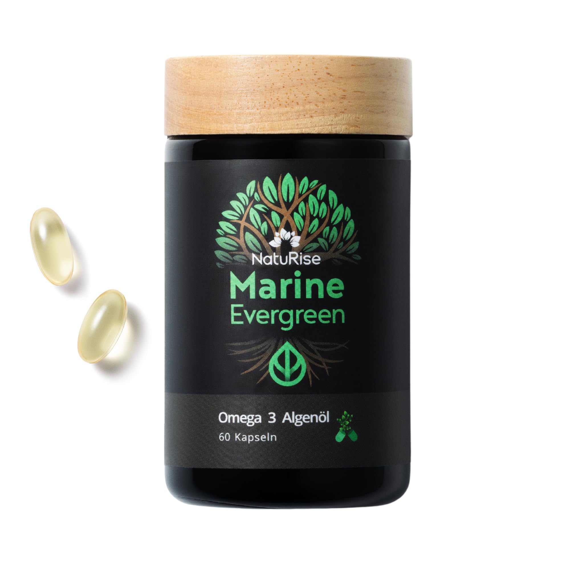 NatuRise® Omega 3 Algenöl Kapseln Hochdosiert [869mg DHA, EPA & DPA] - Premium Mikroalgenöl - Fischöl Alternative Laborgeprüft - Algenölkapseln Triglycerid-Form - Omega Öl Vegan (60 Stück)
