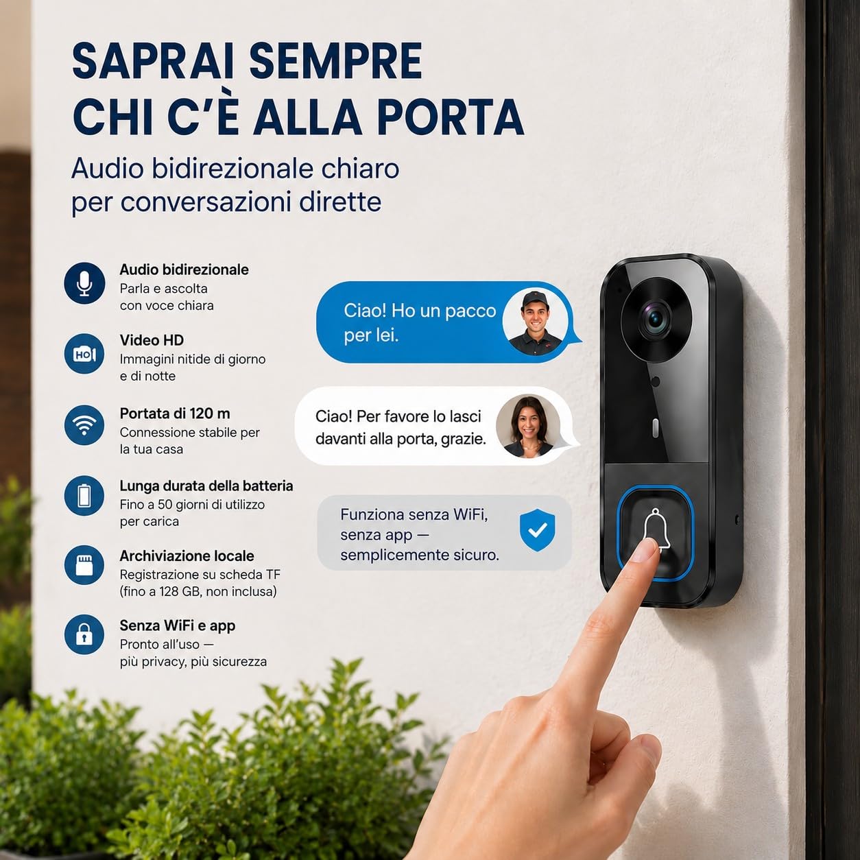 Videocitofono Campanello Senza Fili da Esterno con Schermo IPS 4,5'' Telecamera HD che Supporta la Visione Notturna a Infrarossi, Audio Bidirezionale Campanello Senza Fili Nessun WiFi o Abbonamento