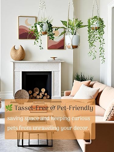 Miniatura 5 de Bouqlife Macetas colgantes con colgadores de macramé para plantas de interior y exterior, juego de 3 macetas de riego automático, cestas colgantes,