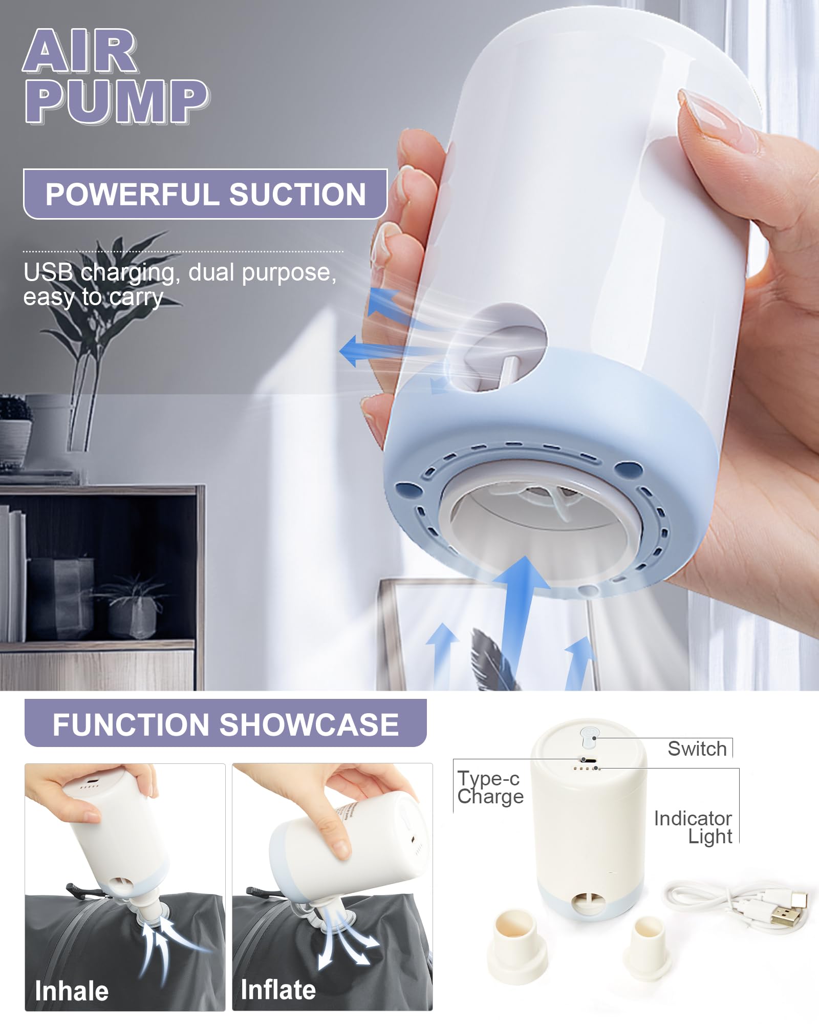 BJLFS Zaino da viaggio aereo Bagaglio a mano con Pompa per Sottovuoto Borse da Cabina per Ryanair 40x20x25 Airback con compressione sottovuoto,Zaino Casual per laptop da 14 pollici per Viaggi