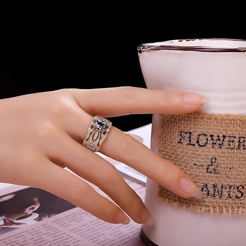 Miniatura 4 de JewelryPalace Anillo de compromiso con halo de circonita cúbica de 1,5 a 3 quilates, oro rosa de 14 quilates, plata de ley 925, anillo de promesa,