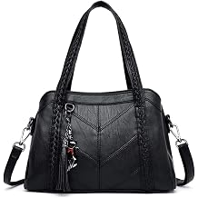 Women Purse and Handbags Fashion Tote PU Stiching Top Handle Satchel Shoulder Bag with Ornaments