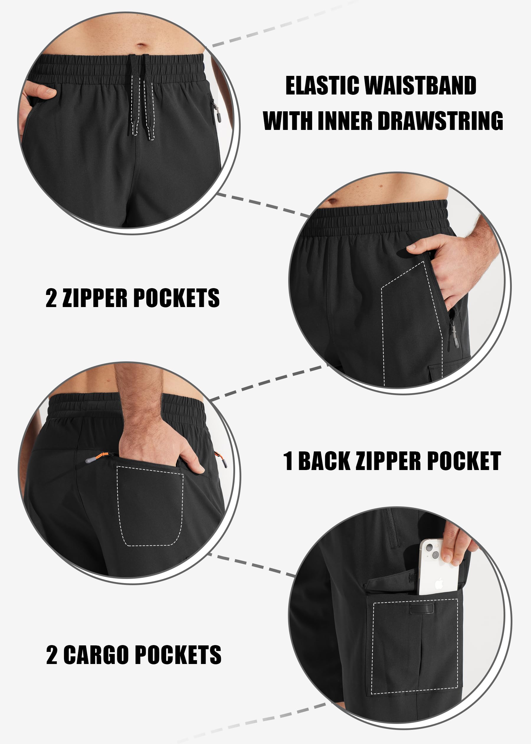 Libin Pantaloncini cargo da trekking da uomo, leggeri, ad asciugatura rapida, atletici, casual, per golf, attività all'aperto, tasche con cerniera