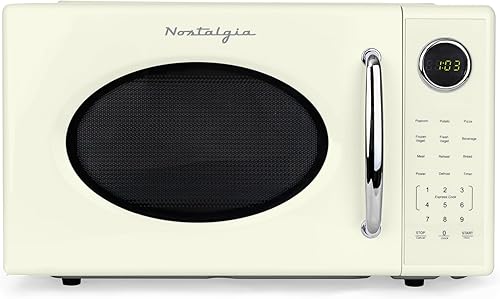 Nostalgia Horno microondas retro de 1000 W, capacidad de 1.1 pies cúbicos, bloqueo de seguridad para niños, 8 ajustes de cocción automática, aparato