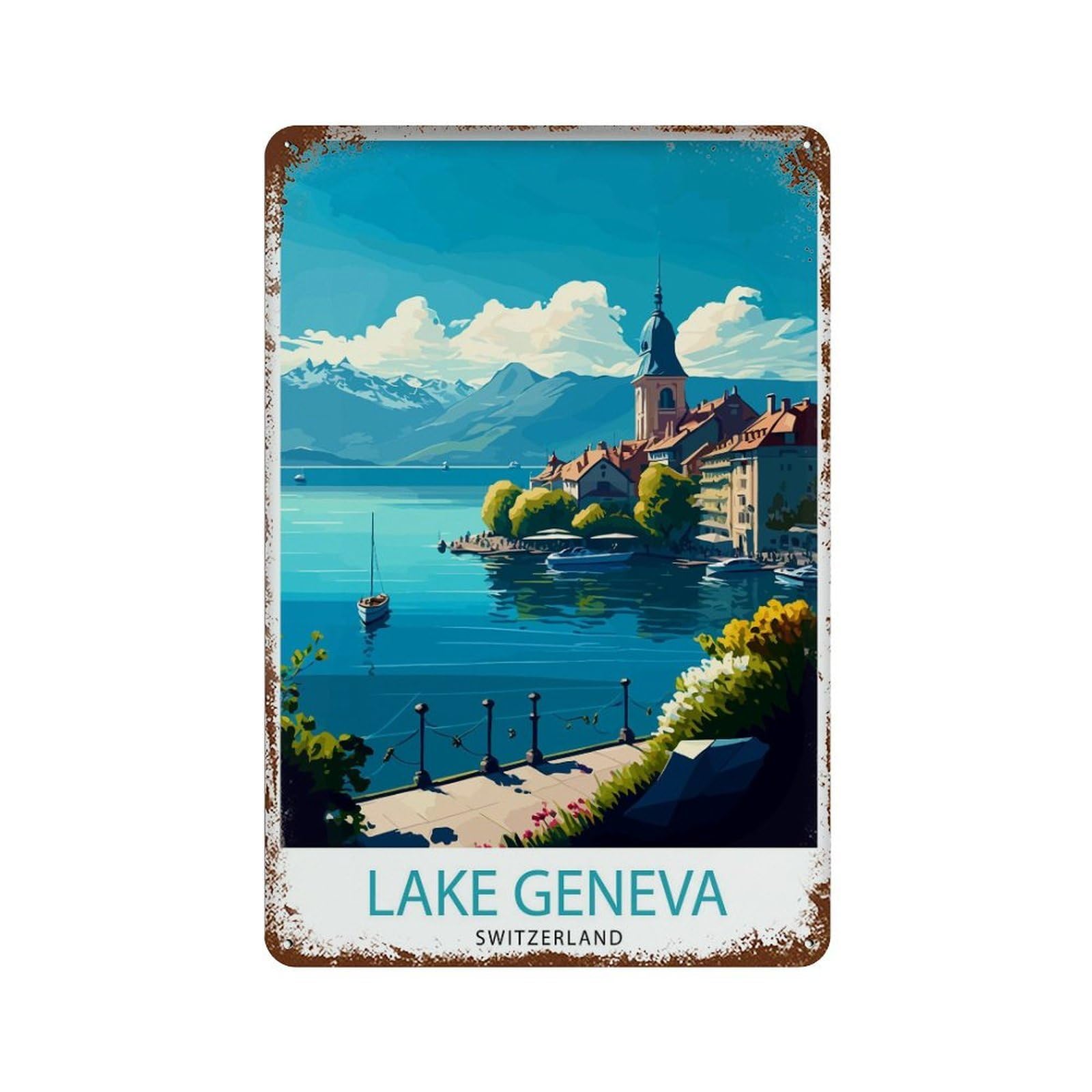 xiaoxiaoshen Lake Geneva Switzerland Travel Home Wall Decor Art Metal Tin Poster Modern Home Decor Art Home Bar Shop Decorations Vintage Sign 30x20cm
