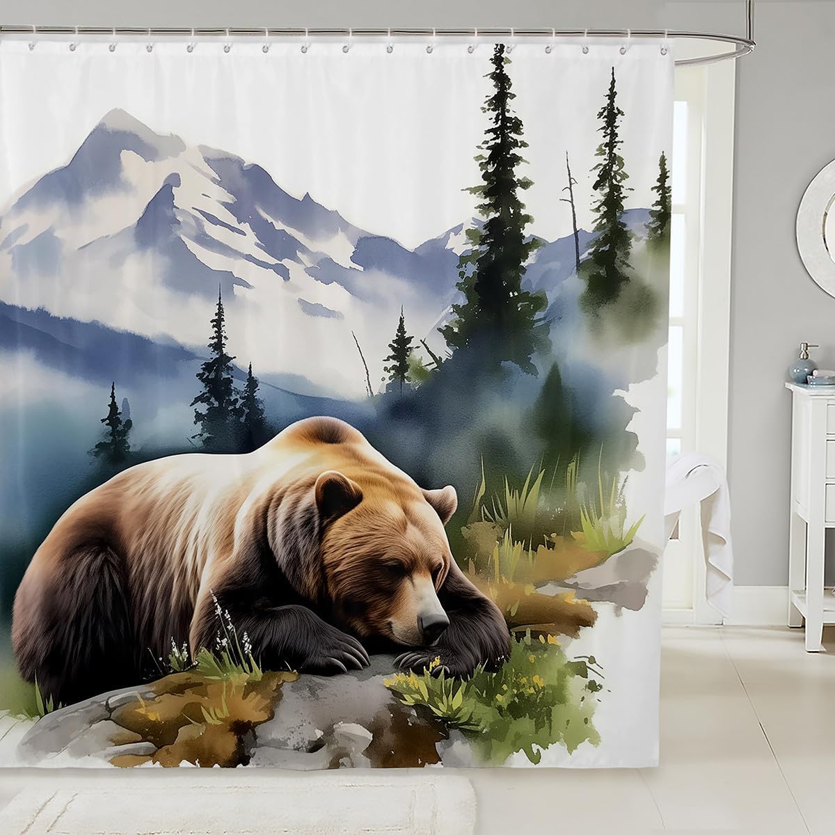 Erosebridal Black Bear Bathroom Shower Curtain Sets Wild Woodland Animal Shower Curtain Bear Hunting Theme Bathroom Accessories Rustic Farmhouse 3D Bath Decor 72" Wx78 L