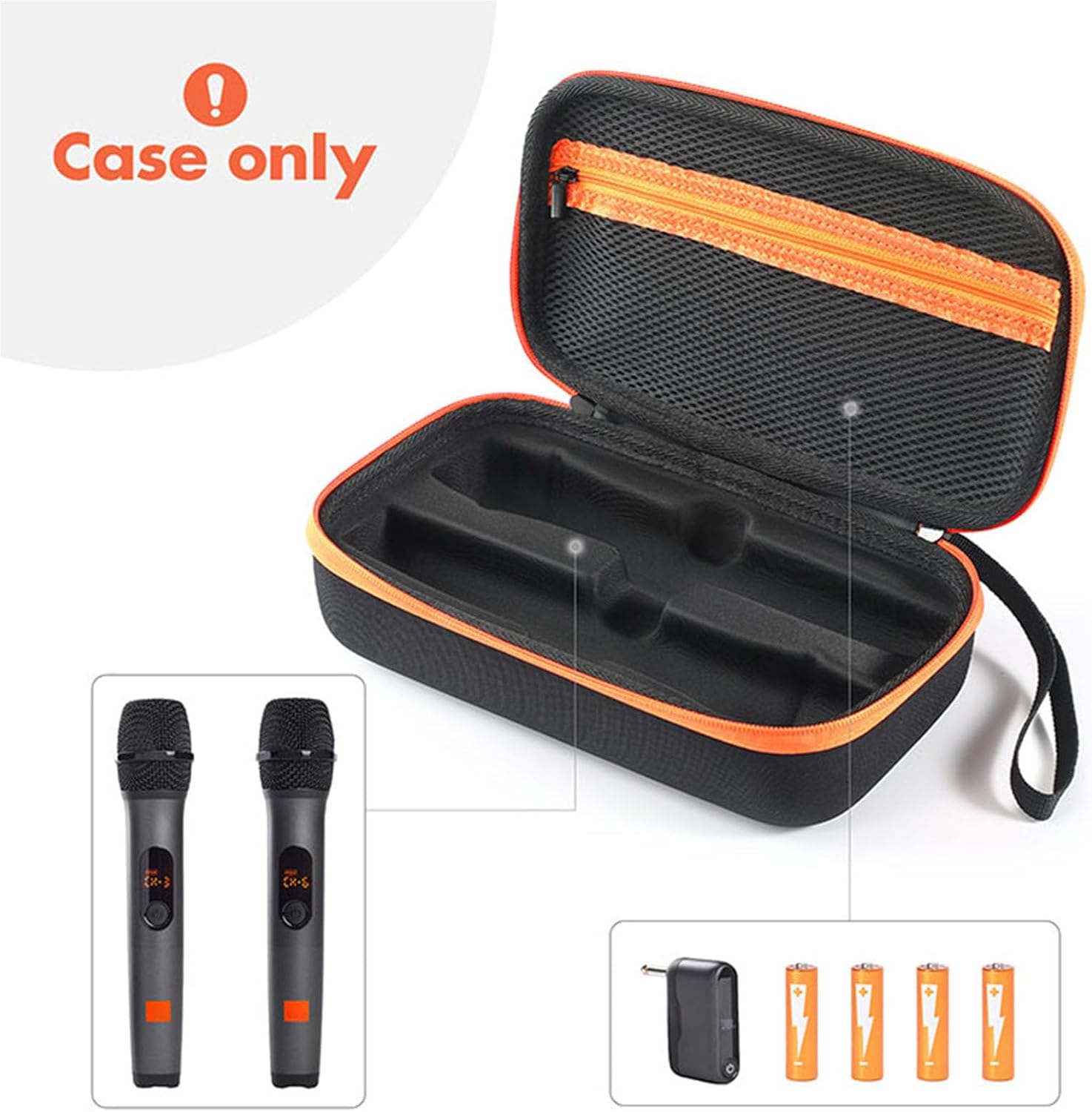EVA Carrying Case Storage Bag Compatible with JBL Wireless Two Microphone System, Microphone Portable Handle Bag Protective Case Travel Organizer Box (Black Outside & Black Inside)
