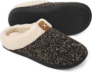 Mens Warm Fuzzy Slip On Slippers, Sherpa Lined House Shoes with Memory Foam for Indoor Outdoor, Mens Gifts for Winter