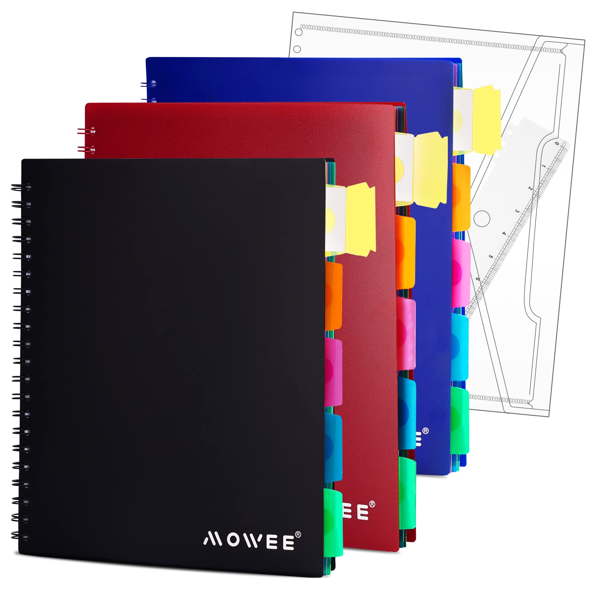 MOWEE Spiral Notebook - 5 Subject Notebook, College Ruled Notebook With Dividers Pocket, Tabs Label (3PackMulti)