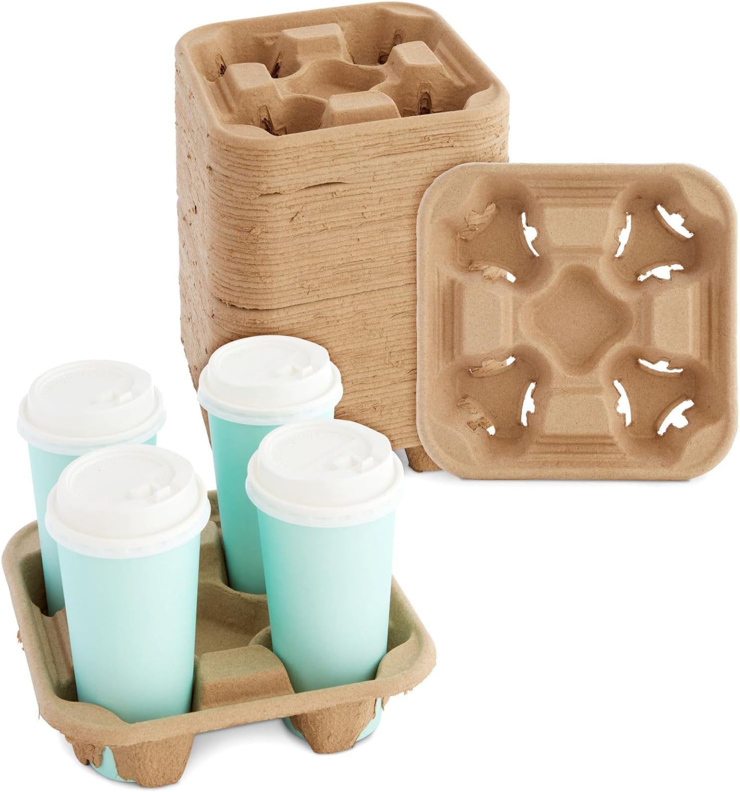Okuna Outpost Paper Drink Carrier - 8.5 x 8.5 x 1.8 in, Brown, 60 Pack - 4 Cup Holder Coffee Tray & Drink Tray - No-Spill Design for Hot & Cold Beverages