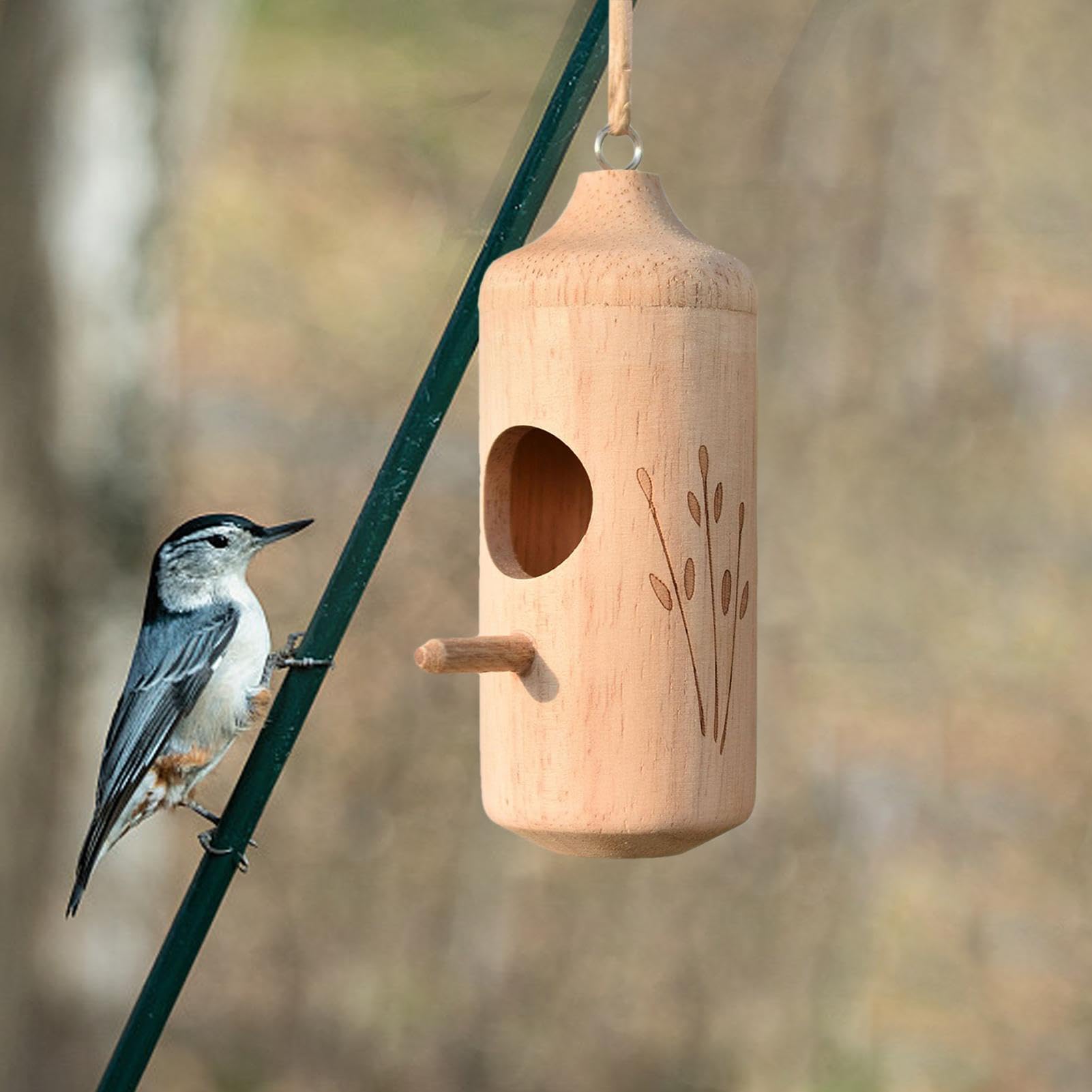 Abri en Bois pour colibris avec Corde, Maison pour Oiseaux en Plein air | Mangeoire compacte pour Oiseaux et boîte | Habitat de Colibri de Jardin, décoration Naturelle pour la Cour arrière