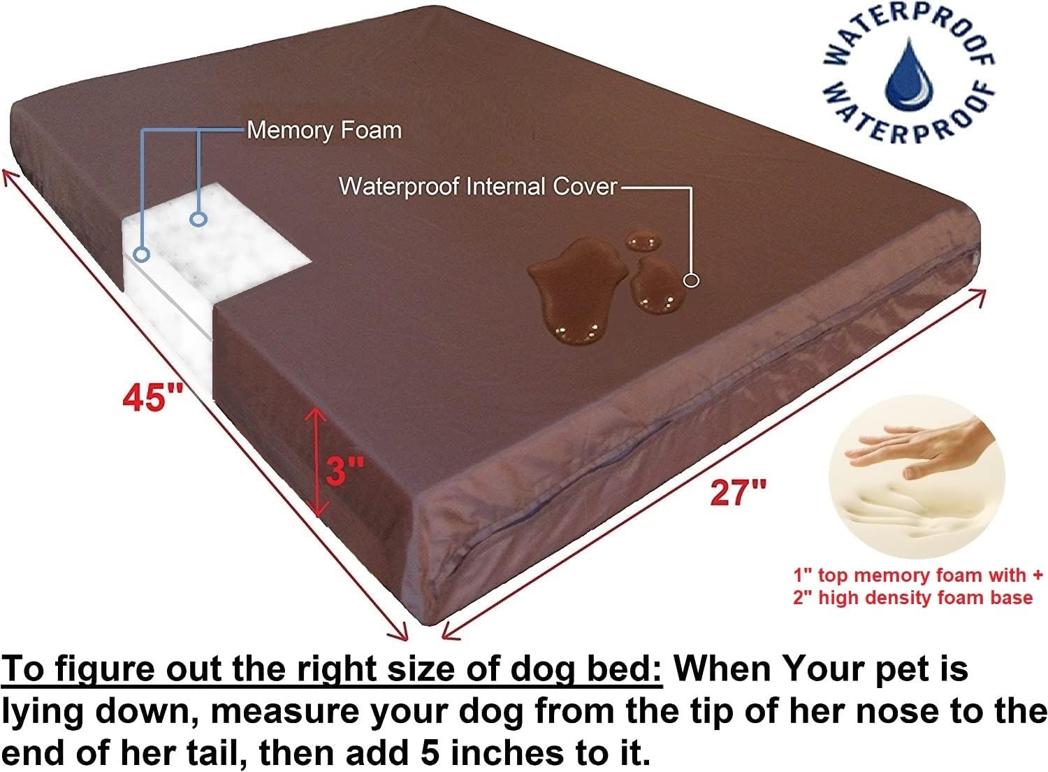 Dogbed4less XL Memory Foam Dog Bed for Medium Large to Large Pet with Waterproof Internal Cover, Microsuede Grey 45X27X3 Inches