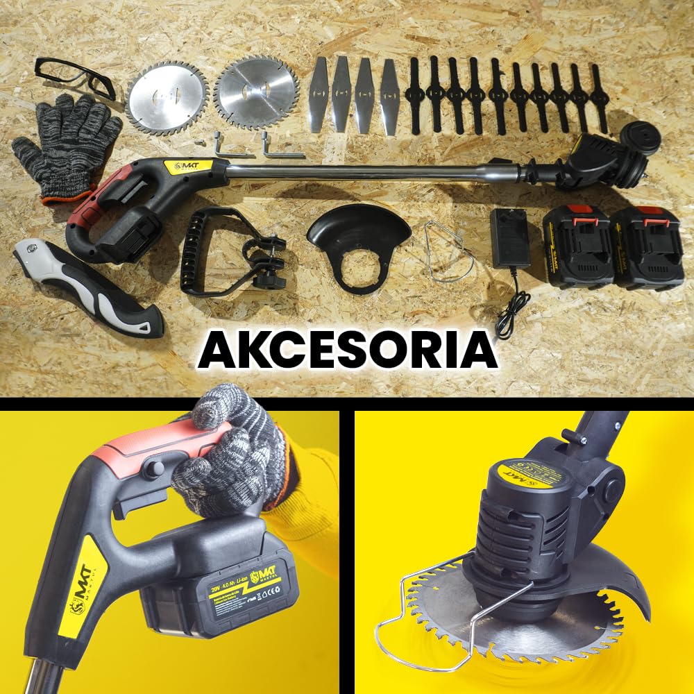 MAKTUL Elektryczna Wykaszarka Akumulatorowa 8000 mAh (2 baterie 4000 mAh 20 V), Moc 18 000 obr/min, Wielofunkcyjna Kosiarka do Trawy Krzewów 3 w 1, Regulowana Rlektryczna Easygrasscut Ogrodowa z Akc