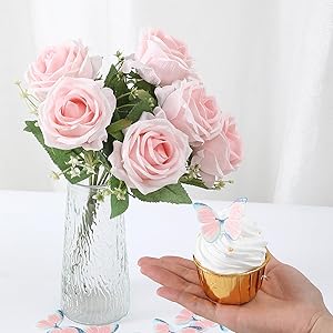 YOcity 48Pcs Edible Butterflies Cake Toppers - Wafer Paper Cupcake Decorations for Wedding, Birthday Party - BLUE