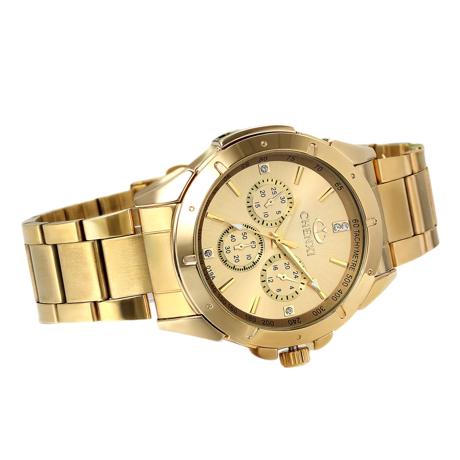 Avaner Men's Gold Watch - Analog Dial Quartz Rhinestone Iced Out Pave Wrist Watch - Stainless Steel Charm Bracelet