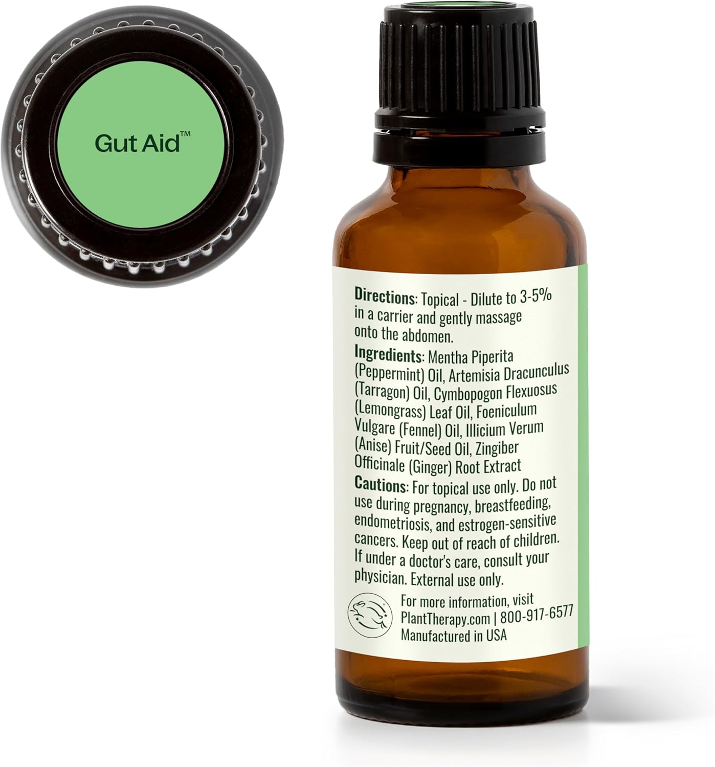 Plant Therapy Gut Aid Essential Oil Blend 30 mL (1 oz) 100% Pure, Undiluted, Natural Aromatherapy, Digestive Support for Motion Sickness, Gas, Bloating, and Indigestion