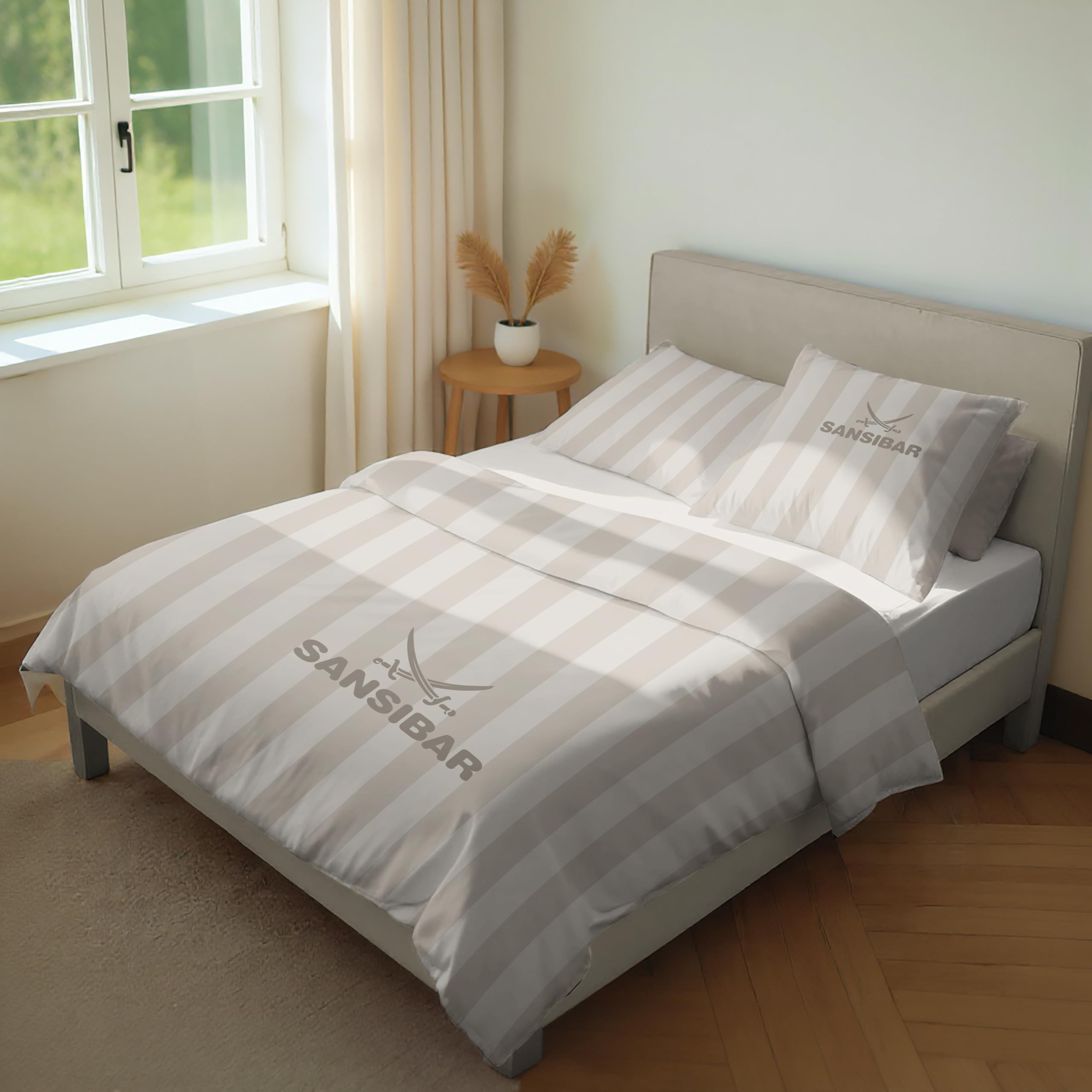 Sansibar Bettwäsche Set Modern Stripe, 100% Baumwolle, Streifen Design mit Schatteneffekt, Hautfreundlich & Pflegeleichz (Taupe, ca. 80x80 / 135x200 cm)