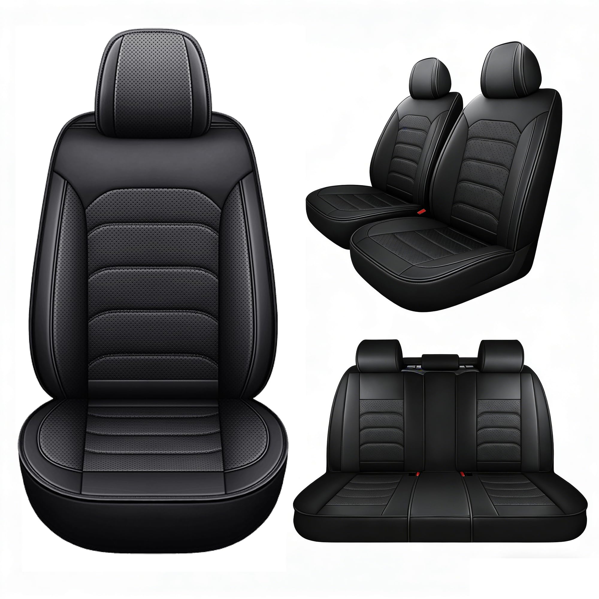 FIENZA Complètes Housse Siège Auto pour Peuaeot 2008 (2013-2025) SUV 5 Sitze Avant Et Arrière Imperméable Cuir PU Résistant À l'abrasion Respirant,Facile À Nettoye,Noir