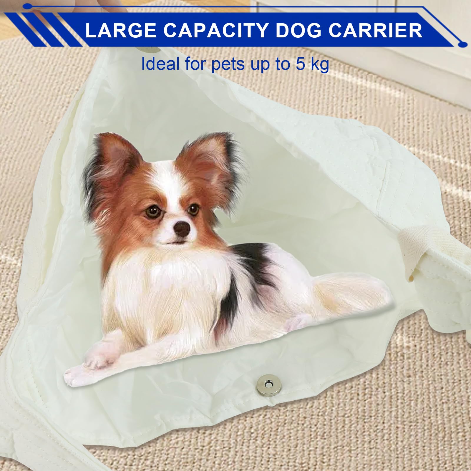 Sac de Transport pour Chien, Portable Sac de Transport Chien 5kg Sac Transport Petit Chien pour Chiens et Chats de Jusqu’à 5kg pour Activités de Plein Air et Excursions, 1 Pièces, Blanc