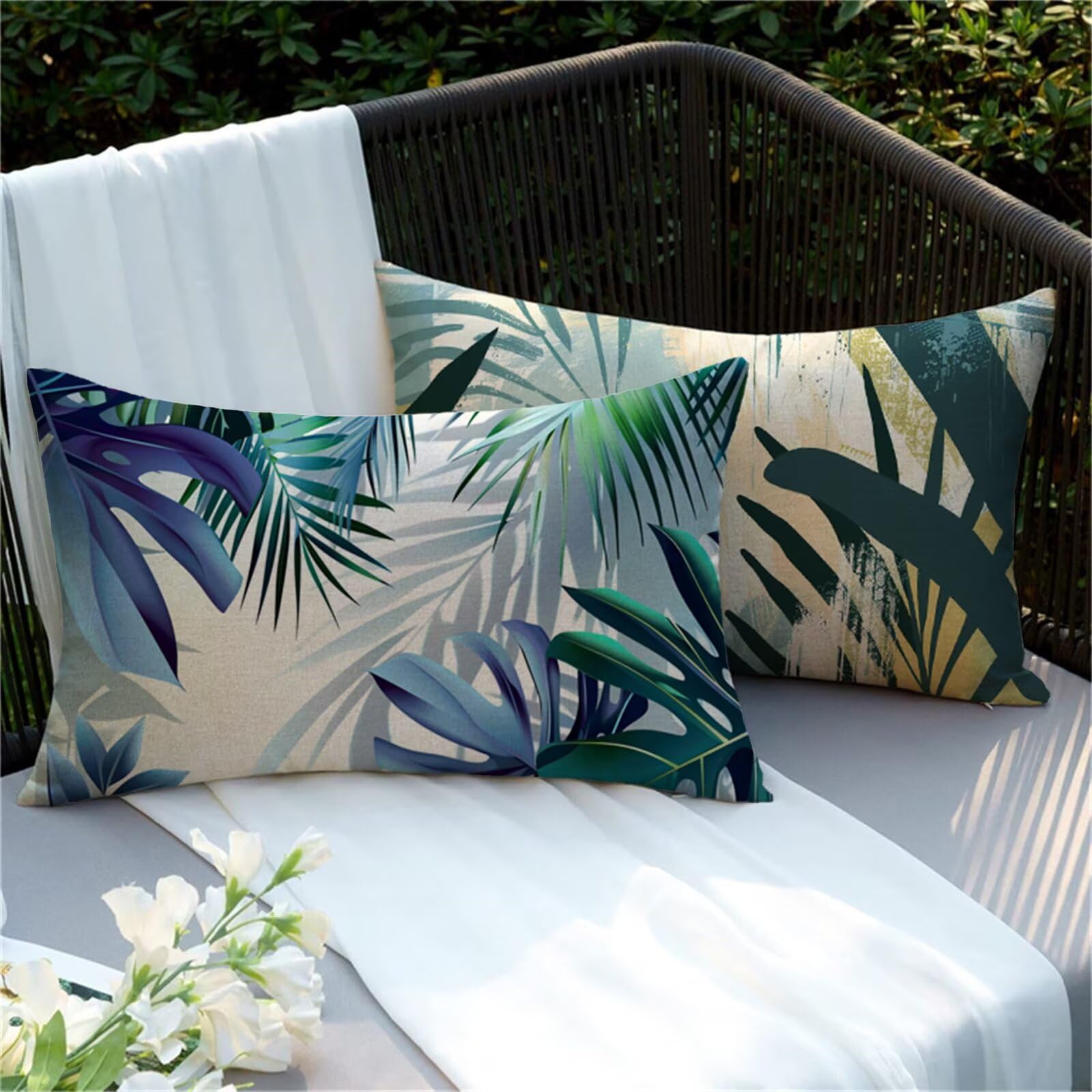 Cuscini da Esterno Impermeabili Rettangolari, Set di 2 Cuscini per Divano 40x60, Copricuscini Divano Tropicale Federe Cuscino Letto, Pianta Copricuscini per Sedia Esterni Giardino Terrazza Y2-862