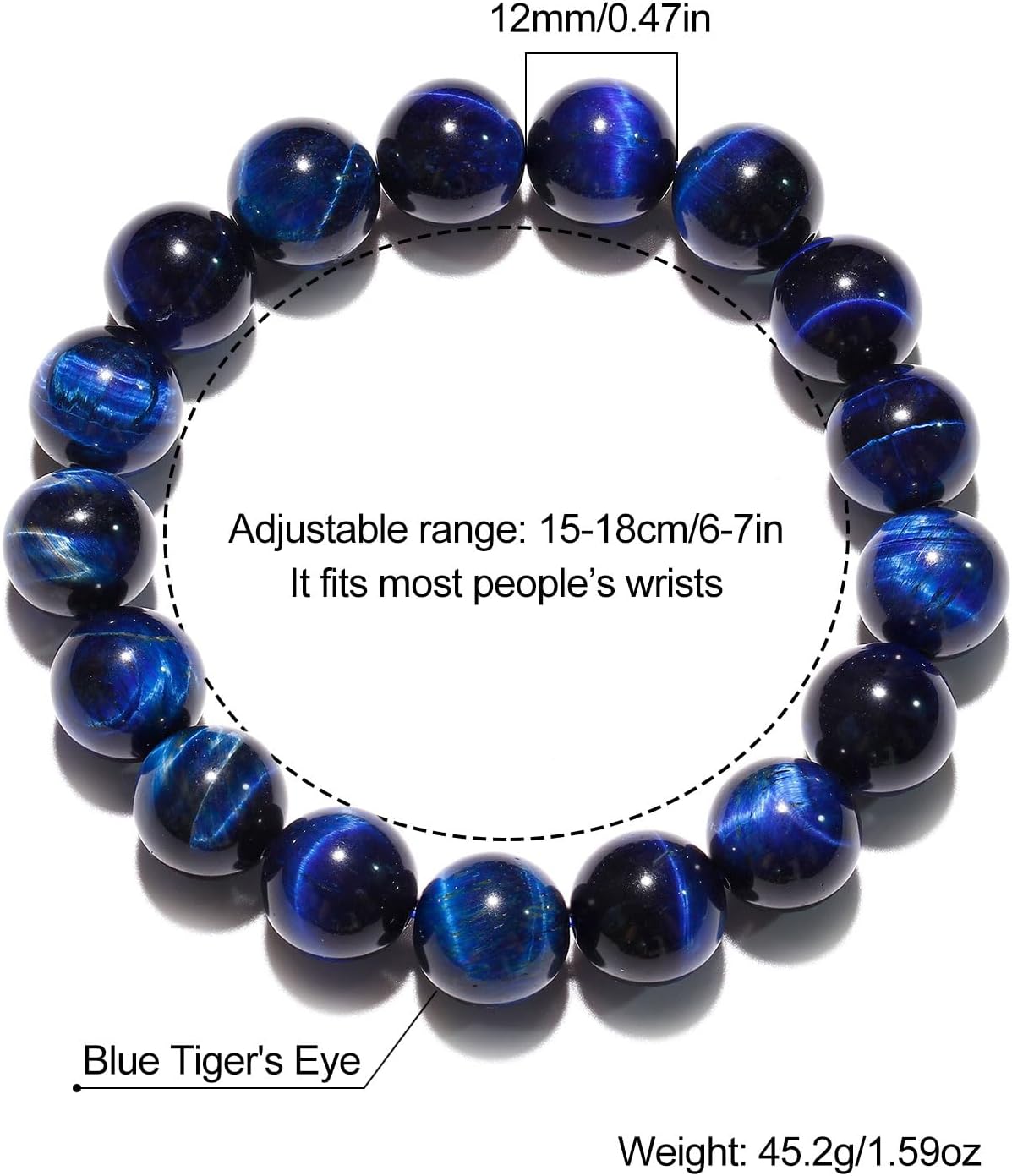 12mm Round Beads Gem Semi Precious Gemstone Beaded Bracelets Spiritual Crystals Unisex Stretch Bracelets for Women and Men 7 Inches - Image 6