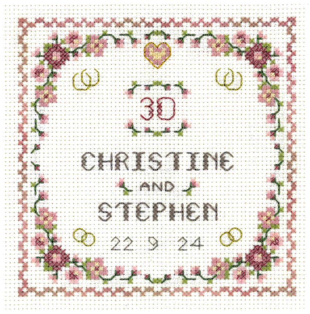 Lifetime Samplers & Decorative Textiles Heart Pearl Anniversary Sampler for a 30th Wedding Anniversary - Complete Cross Stitch kit on 14 aida