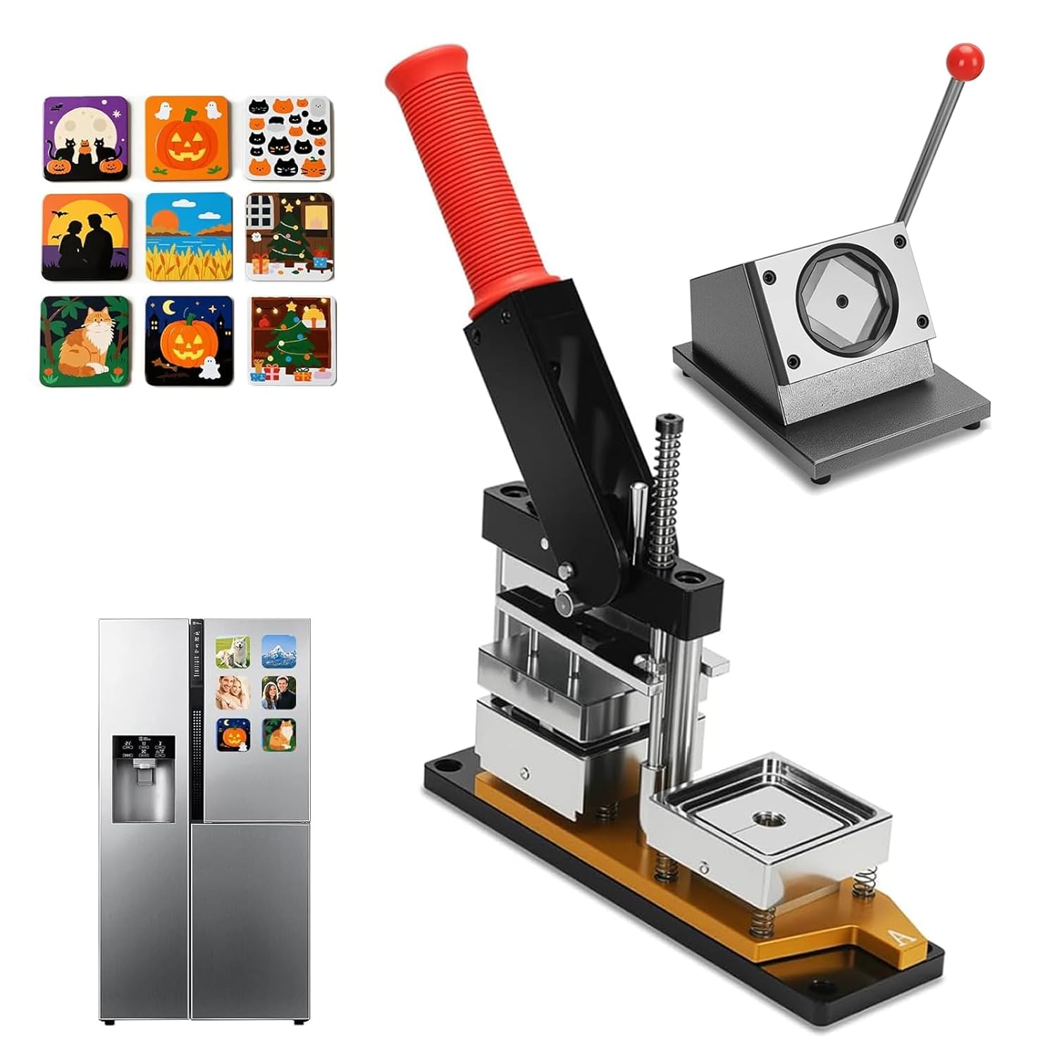 DIY Square Magnet Maker Machine Kit - Create Custom Fridge Magnets with Press, Paper Cutter & 200 Cardboard Sets - Ideal for Crafts & Gifts