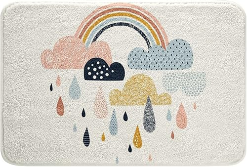Erosebridal Tapetes de baño de arcoíris para baño, 20 x 32 pulgadas, diseño de gotas de lluvia, antideslizantes, bonito tapete de puerta de arcoíris