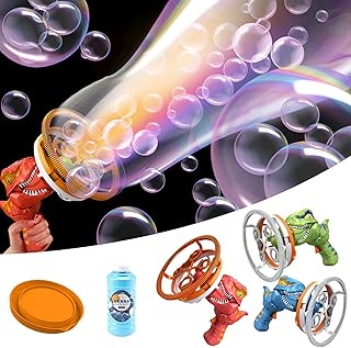 ماكينة صنع فقاعات على شكل ديناصور ومروحة 2 في 1، ماكينة فقاعات صغيرة شبه أوتوماتيكية لطيفة، للأطفال 250 مل (3 قطع أخضر + أحمر + أزرق)