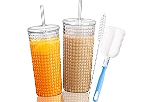 Birity Glass Cups with Lids and Glass Straws