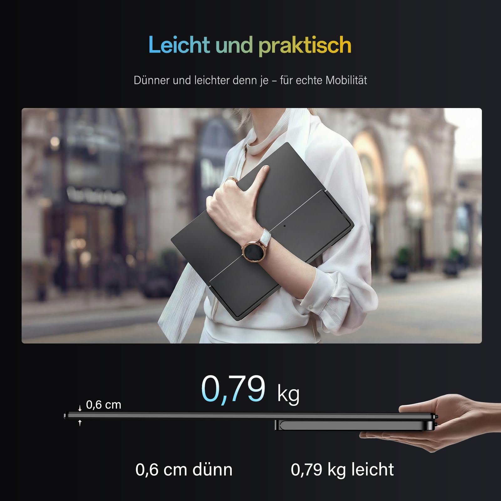 InnoView Monitor portatile da 16", 144 Hz, FHD 1200P, secondo schermo mobile per laptop, MacBook, PS5, Xbox, con custodia, alimentatore di rete non incluso