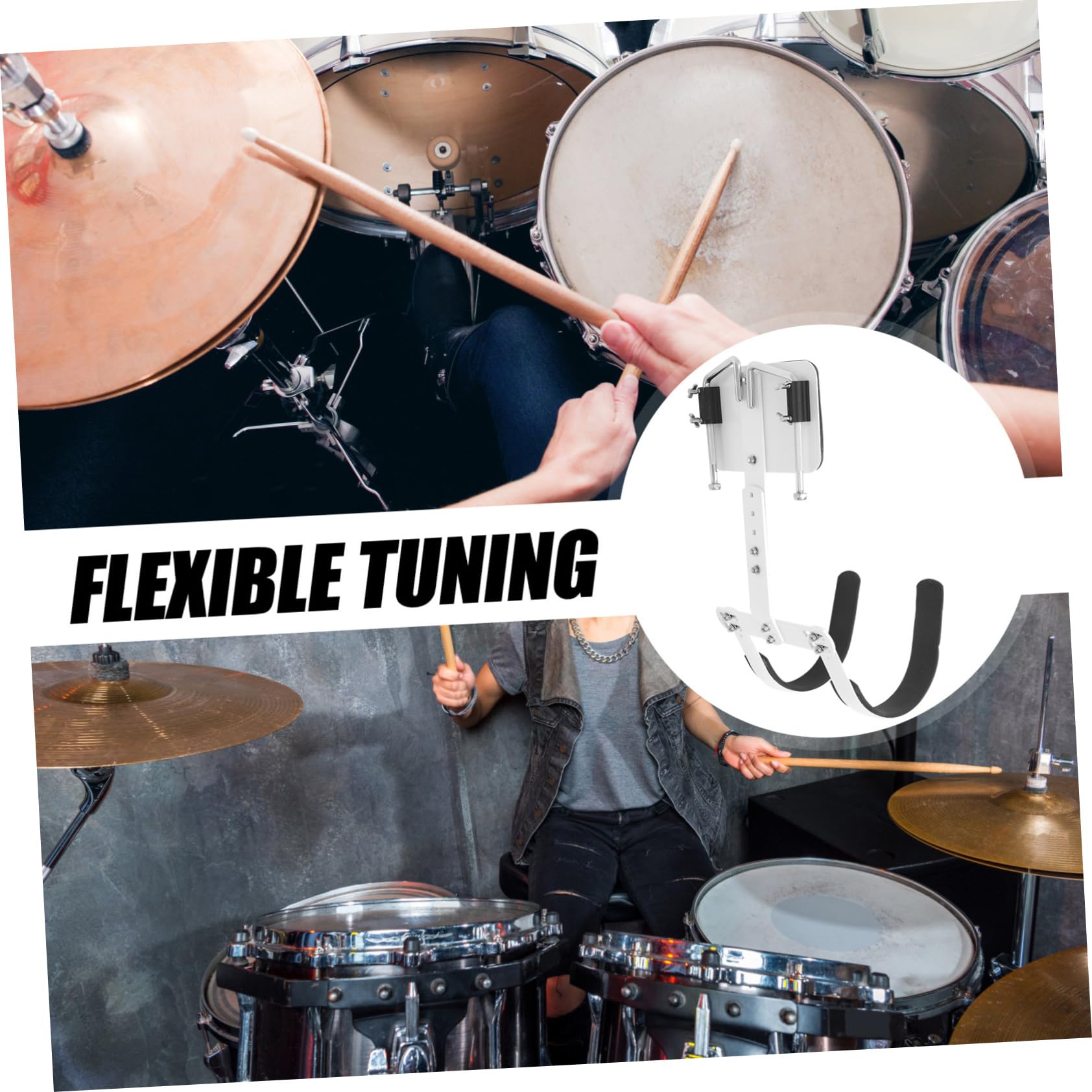 Abaodam Support de Caisse Claire avec Harnais de Tambour à Percussion Réglable et Sangle D'épaule Pratique en Alliage D'aluminium Blanc pour Batterie de Marche