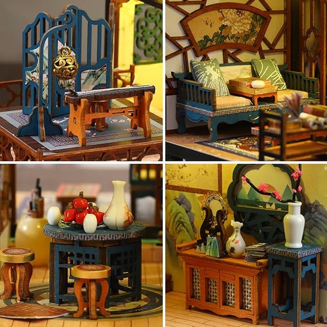 Foto 3 de 7 de TOPBSFARNY 3D Casa de Muñecas de Madera Ensamblada Kit DIY Miniatura Estilo Chino Patio Escena…