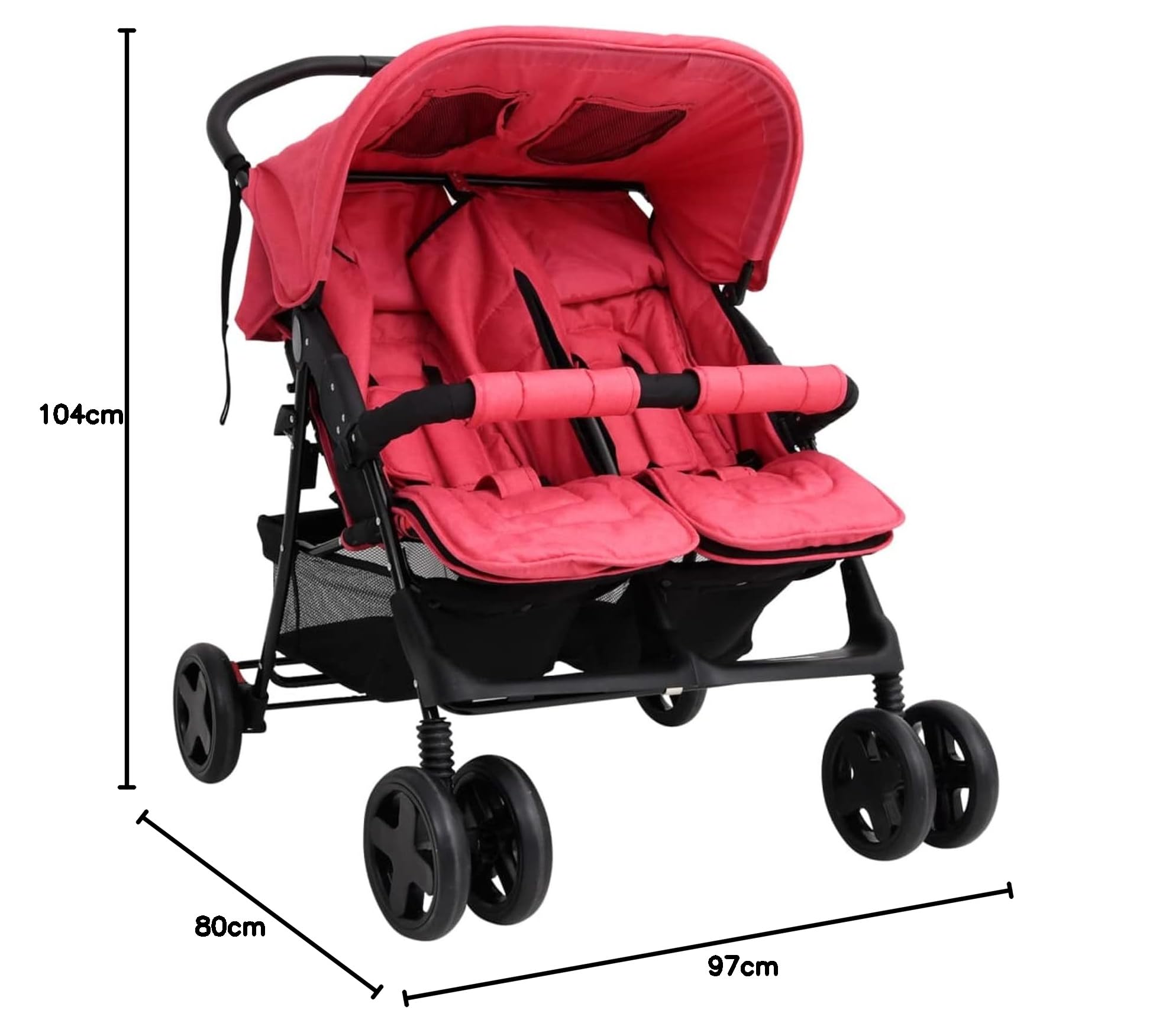 Passeggino Gemellare Rosso in Acciaio,Bebè e Bimbi,Trasporto Bebè,Passeggini(SPU:10345)