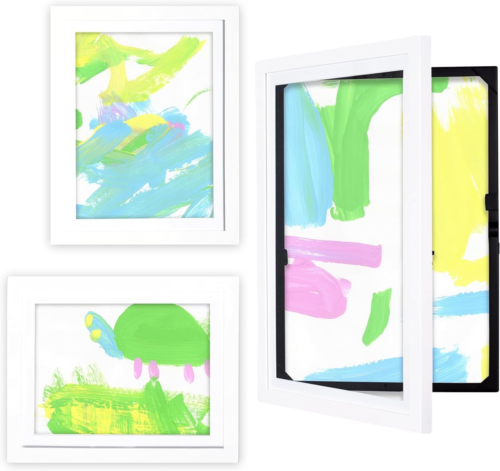 Dynamic Frames Li’l Davinci Art Cabinet, Front-Open Art Frame Set -12x18, 9x12, and 8.5x11; Stores 50 Creations; Changeable Kids Art Frames EZ-Hang Hardware Included; White