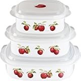 Reston Lloyd Nesting Microwave Containers, Set of 3, Adjustable Steam Vents, Airtight, Meal Prep, BPA-Free Plastic- Freezer & Dishwasher Safe, Cookware & Food Storage, Anyday Cookware, Harvest Apple