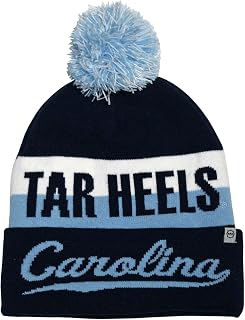 NCAA Campus Apparel for Men & Women - North Carolina Tar Heels Navy Script - Knit Pompom Cuffed Winter Beanie Hat