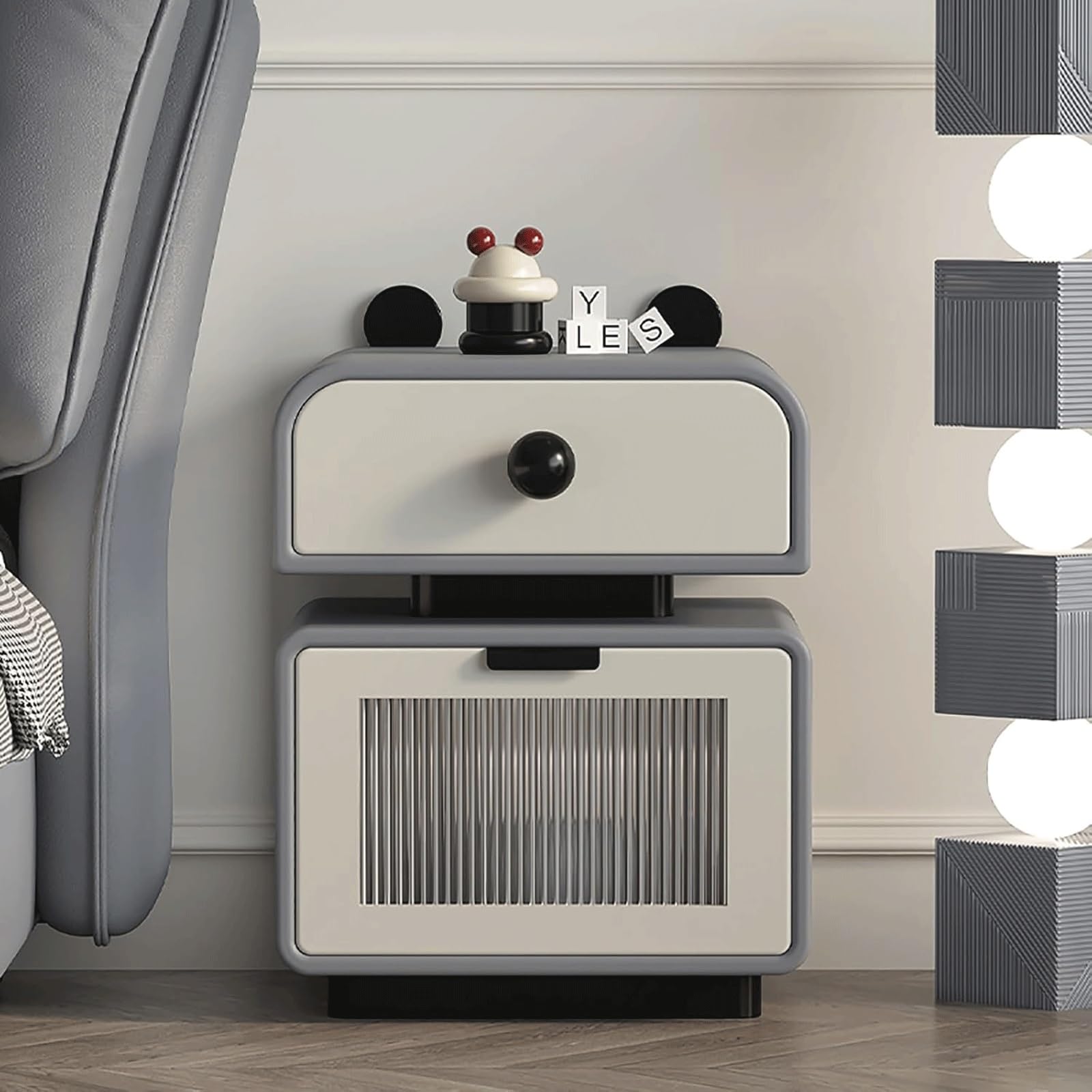 SXZenSpace Creative Nightstand with 2 Drawers and Rounded Handles Bedside Cabinet Portable Table for Bedroom Cute Side Table(Light Grey,30cm)