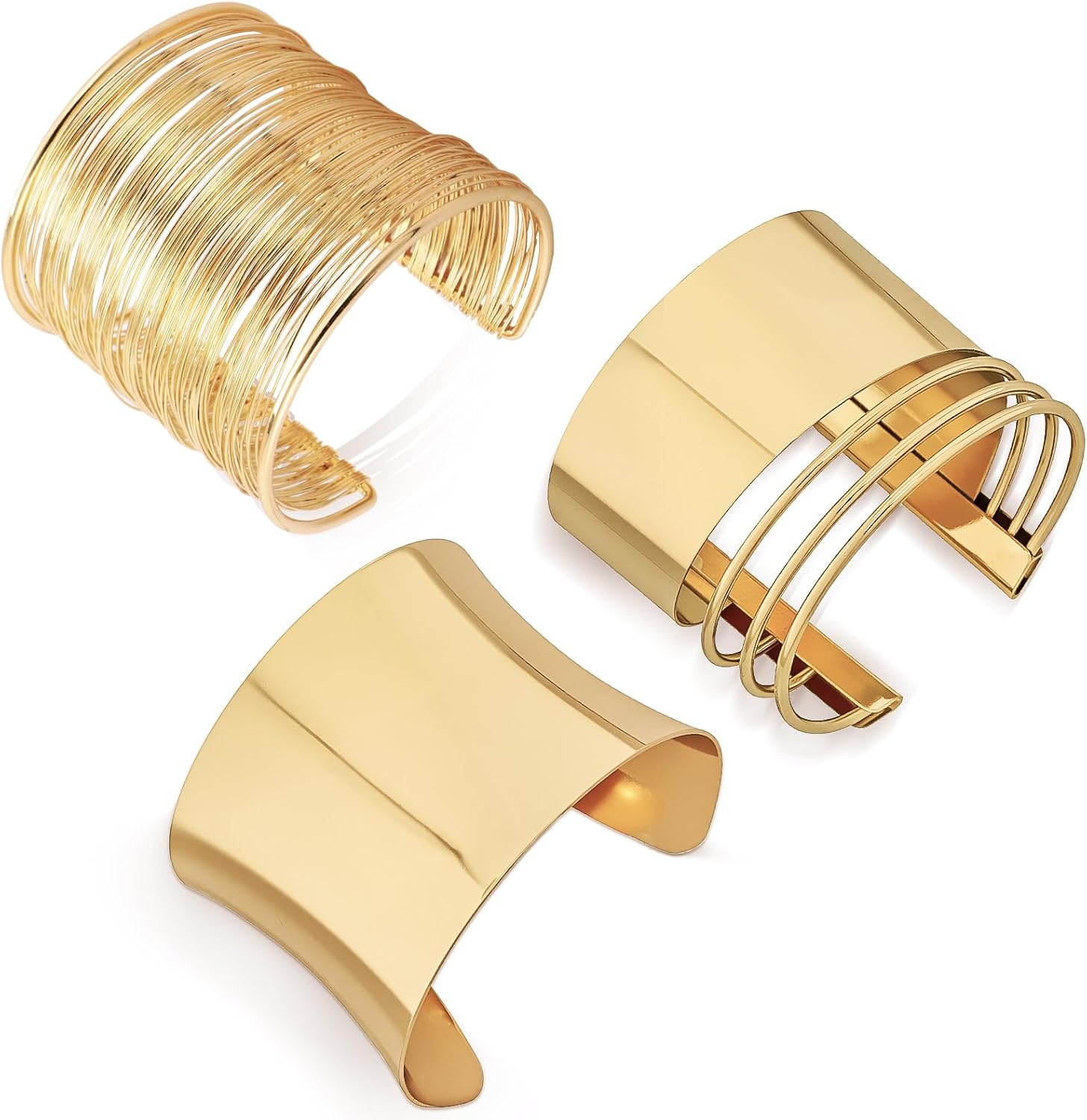 3PCS Gold Chunky Cuff Bracelets for Women Irregular Minimalist Gold Statement Open Wide Bangle Bracelets Set Arm Cuff Upper Arm Punk Jewelry